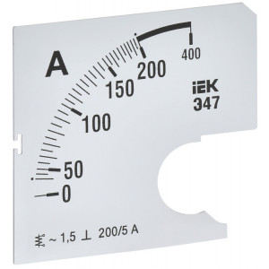 Шкала сменная для амперметра Э47 200/5А-1.5 72х72мм IPA10D-SC-0200