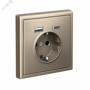 ARTGALLERY розетка 16А с 2 USB A+C, 5В/2,4А/3,0А, 2х5В/1,5А, механизм, шампань GAL000532