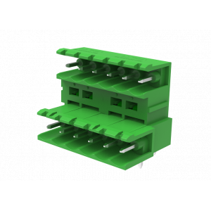 Вилочный разъем на плату MC-DPAB5.08H12-G-0001, Вилочный разъем, 2 этажа, горизонтальный, на плату, шаг: 5.08 мм, 12x2 полюсов, фиксация на плате пайкой, исполнение: открытого типа, 160V, 8A, цвет: зеленый