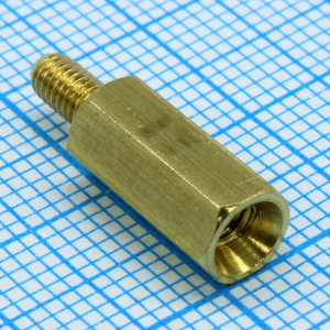 H-L1200-1800-5-03-1N1W-X, Стойка латунная для печатной платы, шестигранная, М3, 12мм, отверстие-винт