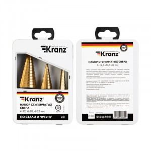 Набор ступенчатых сверл, 4-12,4-20,4-32мм, HSS-TiN, ТИТАН, 3 шт. KR-12-6620