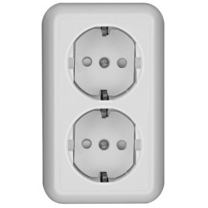 ПРИМА О/У РОЗЕТКА двойная с заземлением со шторками16А 250В, БЕЛЫЙ,опт.уп.Россия C3(2) RA16-757-B