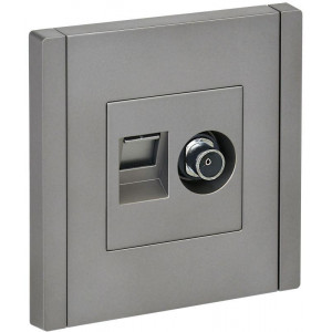 FORTE&PIANO Розетка двойная TV+RJ45 кат.5E FP536 сталь IEK FP-AK20-1-K46