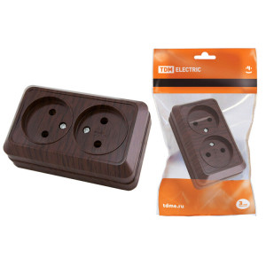 Розетка двойная 2П открытой установки IP20 10А, бук "Ладога" SQ1801-0035