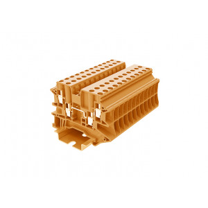 Проходная клемма TU4-4-OG, Проходная клемма, 4 точки подключения, тип фиксации провода: винтовой, номинальное сечение: 4 мм кв., 32A, 1000V, ширина: 6,2 мм, цвет: оранжевый, тип монтажа: DIN35