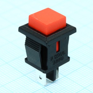 PB-02T-R-G, Кнопка без фиксации на замыкание 0.5А 250В квадратная -красный-
