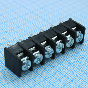 2-1437667-9, Клеммный барьерный блок 6 контактов шаг 8.26 мм монтаж в отверстие 25А/контакт