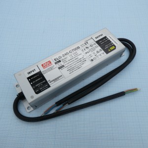 ELG-240-C700B-3Y, AC-DC, 240.1Вт, IP67, вход 100…305В AC, 47…63Гц/142…431В DC, ККМ, выход 172...343В/700мА, изоляция 3750В AC, в кожухе 244х71х37.5, -40…+85°С (корпус), димминг 3 в 1, с проводом заземления