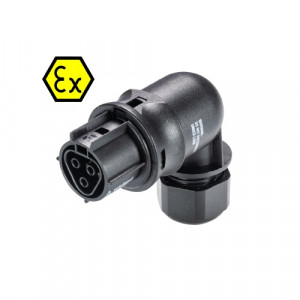 Розеточный разъем на кабель EX RST20I3SXB1 YR1 SW, Взрывозащищенный розеточный разъем на кабель диам. 6-10 мм, угловой 90 гр., IP68(69k), 3 полюса, винтовая фиксация провода, номинальные характеристики: 250/400V, 20A, цвет: черный, серия RST Ex