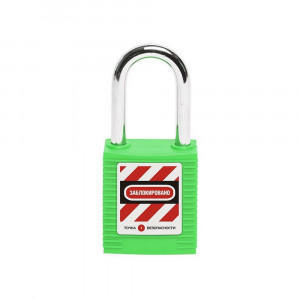 gwr001PS38GRN, Замок блокировочный со стальной дужкой, пиновый цилиндр, высота дужки – 38 мм, диаметр дужки – 6.2 мм, нейлоновый корпус, размеры корпуса – 45х38х20 мм, цвет – зеленый, 1 шт/упак