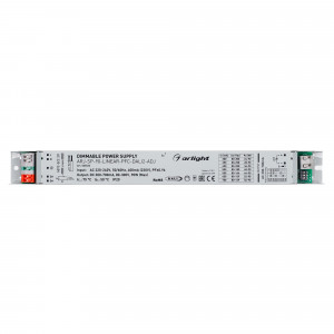 Блок питания ARJ-SP-90-LINEAR-PFC-DALI2-ADJ (90W, 80-300V, 0.3-0.7A) 035536, Диммируемый источник тока без гальванической развязки с регулировкой для светильников и мощных светодиодов. Входное напряжение 220-240 VAC. Предназначены для питания групп светильников и светодиодов от одного источника тока. Выходные параметры: 80-300В (3