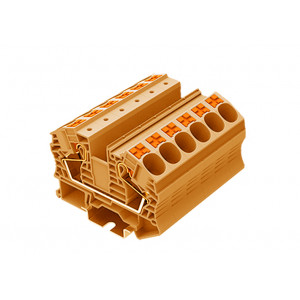 Проходная клемма TP16-2-OG, Проходная клемма, тип фиксации провода: Push-in, номинальное сечение: 16 мм кв., 76A, 1000V, ширина: 12,2 мм, цвет: оранжевый, тип монтажа: DIN35