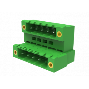 Вилочный разъем на плату MC-DPAB5.08H16-F-0001, Вилочный разъем, 2 этажа, горизонтальный, на плату, шаг: 5.08 мм, 16x2 полюсов, фиксация на плате пайкой, исполнение: с монтажными фланцами, 160V, 8A, цвет: зеленый