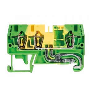 Заземляющая клемма WKFN 2,5 D1/2/SL/35, Заземляющая клемма, 3 точки подключения, тип фиксации провода: пружинный, номинальное сечение: 2,5 мм кв., 800V, ширина: 5 мм, цвет: желто-зеленый, тип монтажа: DIN35