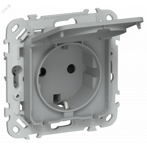 FLITE Розетка с заземлением с защитными шторками и крышкой безвинтовое крепление 16А IP44 РСшкр11-1-44-ФлС серый IEK FI-R16-16-1-44-K03