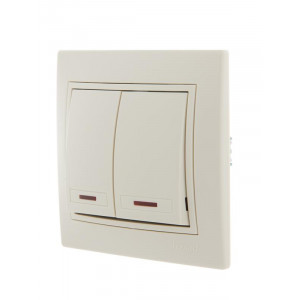 Выключатель 2-кл. СП Mira 10А IP20 с подсветкой со вставкой крем. 701-0303-112