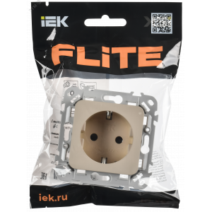 FLITE Розетка с заземлением с защитными шторками безвинтовое крепление 16А РСш11-1-ФлЛ льняной IEK FI-R14-16-1-K88