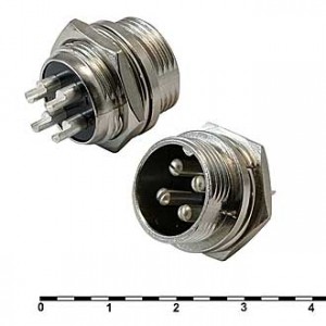 GX16M-4B, Разъём цилиндрический малогабаритный 4 контакта, вилка на блок, IP55