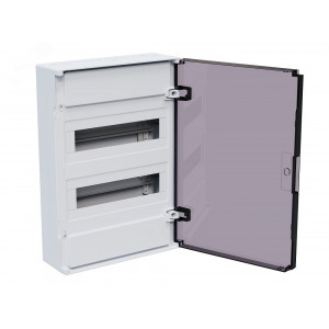 Щит распределительный навесной с пластиковой черной прозрачной дверцей на 24 модуля, OptiBox Pro 24-NKR-IP40 379798