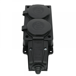 Колодка MultiSet 2х розетка 2К+З 16А/250В IP44 каучуковая черн. SE MST4102BK