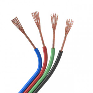 Шлейф питания ARL-18AWG-4Wire-CU 026352, Шлейф для питания и управления мультицветными (RGB) светодиодными лентами. 4 проводника, калибр проводника 18AWG, сечение проводника 0.84 мм2, проводник из луженой меди, внешняя оболочка из ПВХ синего, красного, зелёного и чёрного цветов