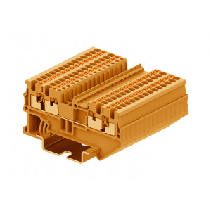 Проходная клемма TP1.5-4-OG, Проходная клемма, 4 точки подключения, тип фиксации провода: Push-in, номинальное сечение: 1.5 мм кв., 17,5A, 500V, ширина: 3,5 мм, цвет: оранжевый, тип монтажа: DIN35