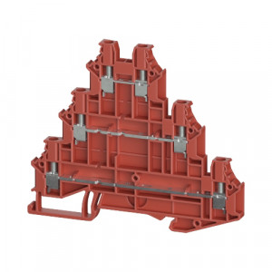 Этаэная клемма WTN 2.5 E3 RT, Этажная клемма, 2 этажа, межэтажная перемычка, тип фиксации провода: винтовой, номинальное сечение: 2,5 мм кв., 24A, 400V, ширина: 5,1 мм, цвет: красный тип монтажа: DIN35