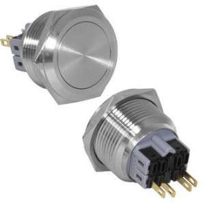 GQ28-11/N ON-(OFF)+OFF-(ON), Антивандальная кнопка металлическая без фиксации, посадочная резьба М28, контакты под пайку