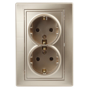 1-205-04 Розетка 2X2P+E Schuko, 16А-250В, IP20, СУ, Plano, шампань (10/100/1200) Б0030071