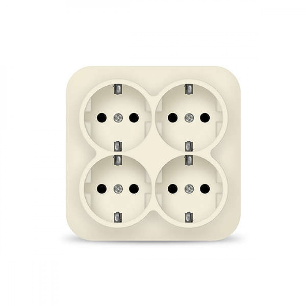 Изображение товара Розетка накладная 4-м ОП 16А IP20 с заземлением слоновая кость квадрат 1454 IONICH