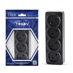 Розетка 4-м ОП Frea 16А IP20 250В без заземл. АБС-пластик карбон TKE-FR-R4-C14