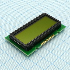 WH1202A-YYK-CT#, ЖКИ знакосинтезирующий 12 x 2, STN Желто-зеленый Позитивный/прозрачно-отражающий светодиодная подсветка желто-зеленая размер 55.7x32 мм, видимая область 46x14.5 мм, питание 5В, -20...70°C, контактные площадки снизу 15 выводов