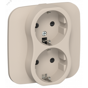 FLITE Розетка 2-местная с заземлением с защитными шторками безвинтовое крепление 16А в сборе РСш12-1-А-ФлЛ льняной IEK FI-R24A-16-1-K88