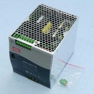 SDR-960-48, Преобразователь AC-DC на DIN-рейку  960Вт, ККМ, выход 48В/20A, рег. вых 48…55В, вход 180…264В AC, 47…63Гц/254...370В DC, изоляция 3000В AC, в кожухе  110х125.2х150мм, -30…+70°С