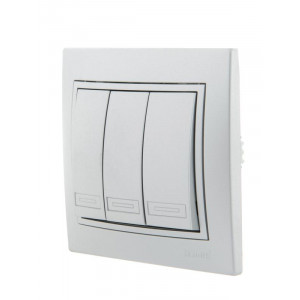 Выключатель 3-кл. СП Mira 10А IP20 со вставкой сер. метал. 701-1010-109