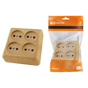 Розетка четырехместная 2П открытой установки IP20 10A с защитными шторками сосна "Ладога" SQ1801-0421