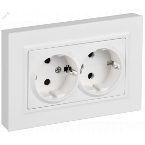 BRITE Розетка 2-местная с заземлением с защитными шторками плоская 16А в сборе РСшПл12-3-БрАБ арктический белый IEK BR-R28-16-K91-F