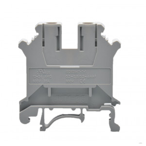 Проходная клемма JUT1-2.5-GY, Проходная клемма, тип фиксации провода: винтовой, номинальное сечение: 2,5 мм кв., 24A, 800V, ширина: 5,2 мм, цвет: серый, тип монтажа: DIN35