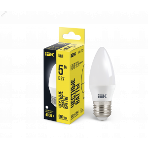 Лампа светодиодная Eco 5Вт C35 свеча 4000К нейтр. бел. E27 450лм 230-240В LLE-C35-5-230-40-E27