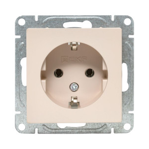 Механизм розетки, 16А, с заземлением, без шторок, кремовый Эпика EKF UP1-SOI-110