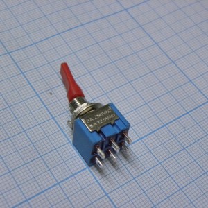 MTS-203 E-1, Тумблер ON-OFF-ON 2 группы контактов 3А,250В ручка - пластик