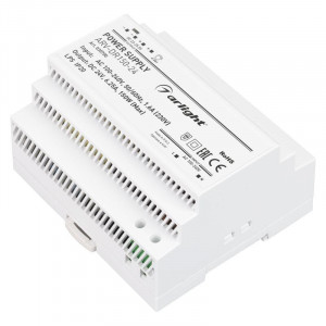 Блок питания ARV-DR150-24 (24V, 6.25A, 150W) 035700, Источник напряжения с гальванической развязкой для светодиодных изделий. Входное напряжение 100-240 VAC. Выходные параметры: 24 В, 6.25 А, 150 Вт. Негерметичный пластиковый корпус IP 20 для установки на DIN-рейку. Габаритные размеры длина 90 мм, ширина 10