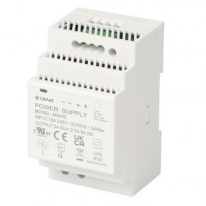 Источник питания 24 V DC/2,5 A, 902425, Источник питания, однофазный, 24VDC / 2,5A, 60W, диапазон входн. напр.: 90 - 264VAC / 127 - 370VDC; габариты (мм): 58х90х52,5, монтаж: на DIN рейку