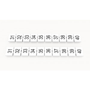 Маркировка (в кассетах) ZB8-10P-19-121Z(H), Кассета с маркировочными шильдиками, для клемм сечением 6 мм.кв., верхняя, 10 шильдиков, нанесенные символы: 31...40, с горизонтальным расположением, размер шильдика: 7,45 x 10,7 мм, цвет: белый