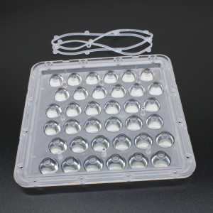 AJHB180D36LED15G, Групповая квадратная линза на 36 светодиодов 3535/3030, эфф=90%, диаграмма 15°, 180x180мм H:13,7мм, PC