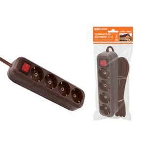 Удлинитель бытовой У04В выключатель, 4 гнезда, 3метра,2П+3, ПВС 3х1мм2 "Эко" (бук) 16А/250В SQ1303-3111