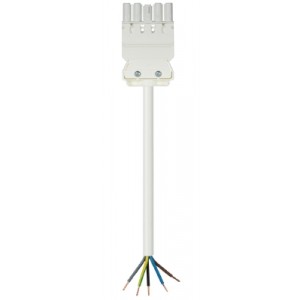 Соединитель GST18I5KSB- 15E 10WS, Кабельная сборка, оконеченная розеточным разъемом GST18i5, и свободным концом, 5 полюсов, длина кабеля: 1 метр, сечение жил кабеля: 5х1,5 мм.кв., номинальное напряжение: 250V / 400V, номинальный ток: 16А, цвет разъема: белый, цвет кабеля: белый