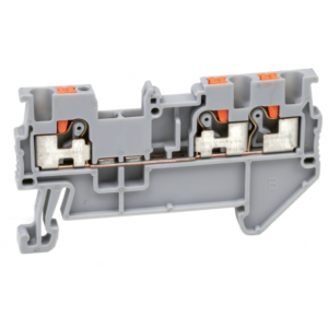 Проходная клемма UJ6-2.5/1X2, Проходная клемма, 3 точки подключения, тип фиксации провода: Push-in, номинальное сечение: 2,5 мм кв., 24A, 800V, ширина: 5,2 мм, цвет: серый, тип монтажа: DIN35