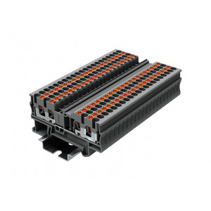 Проходная клемма TP2.5-4-BK, Проходная клемма, 4 точки подключения, тип фиксации провода: Push-in, номинальное сечение: 2,5 мм кв., 24A, 500V, ширина: 5,2 мм, цвет: черный, тип монтажа: DIN35