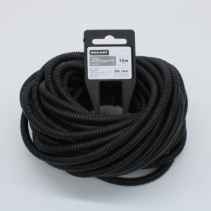 Труба автомобильная гофрированная ПП разрезная d4.6мм черн. (уп.10м) Rexant 15-0510